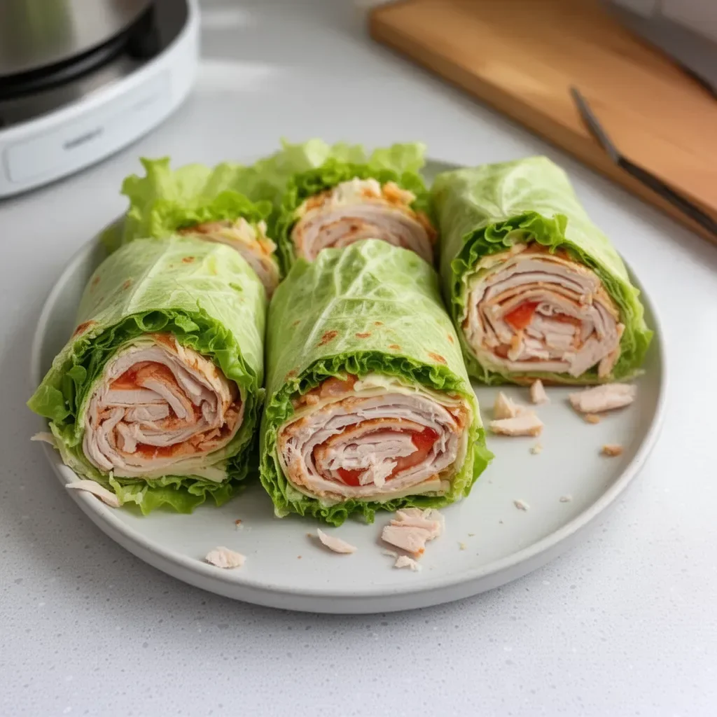 Wraps de laitue au dinde garnis de légumes frais et sauce légère