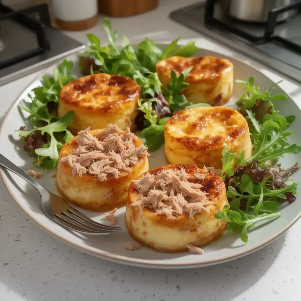Mini flans au thon savoureux et colorés dans des ramequins.