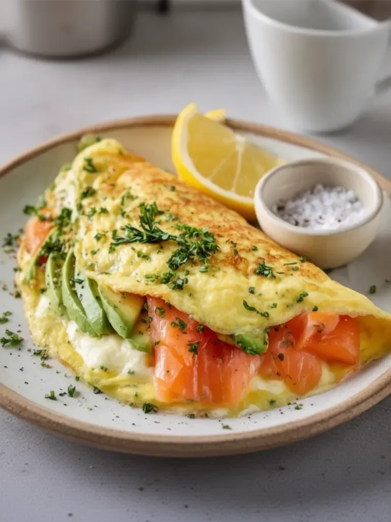 Omelette à l'avocat et au saumon fumé