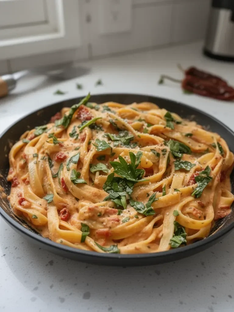 Pasta crémeuse aux tomates séchées vegan