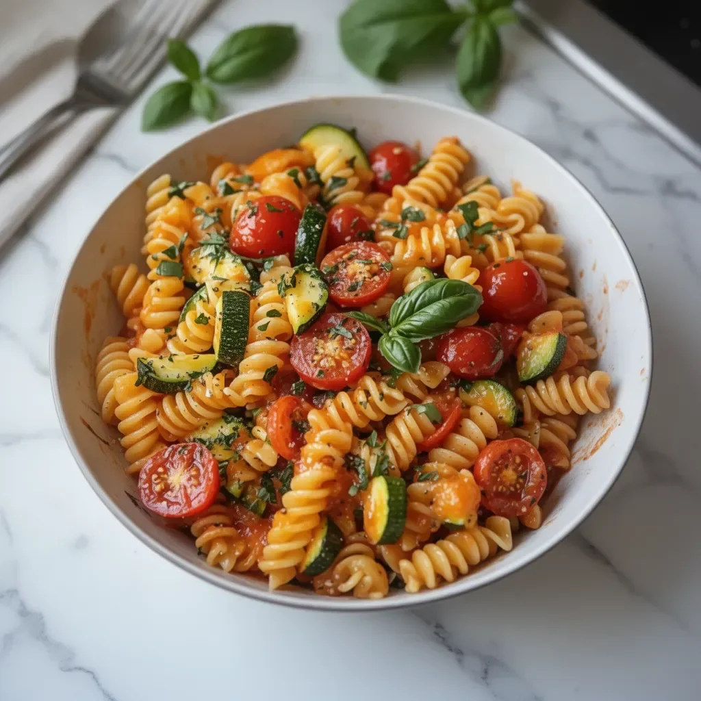 Pâtes saines aux tomates et courgettes fraîches