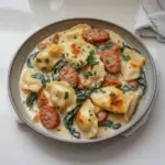 Poêlée de pierogis crémeux et de saucisse de dinde