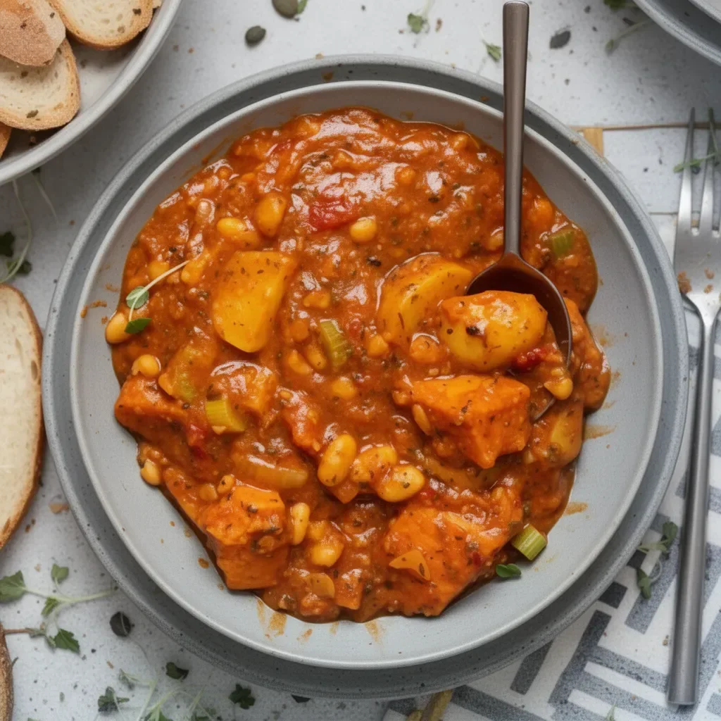 Ragoût de patate douce végétalien réconfortant dans un bol