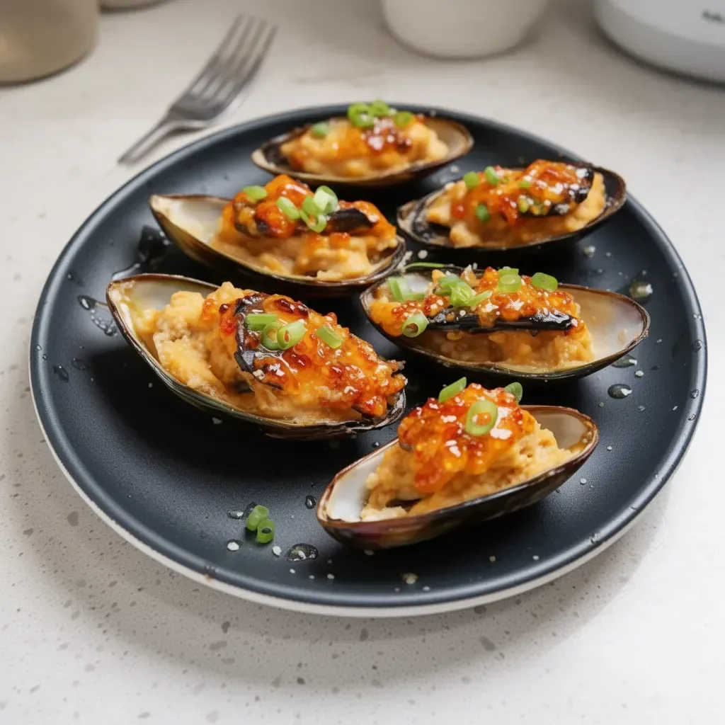 Moules cuites au four à la japonaise, plat savoureux et original.