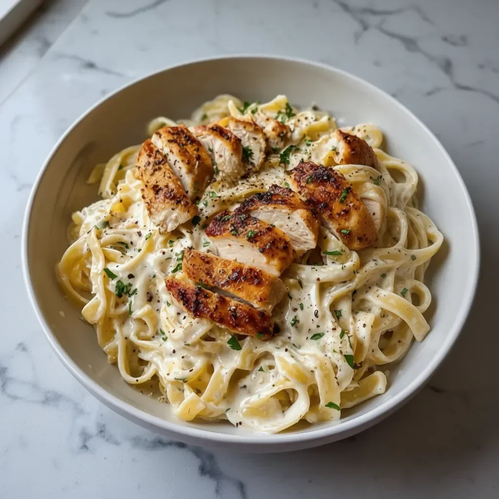 Recette de pâtes Alfredo au poulet avec sauce crémeuse et parmesan