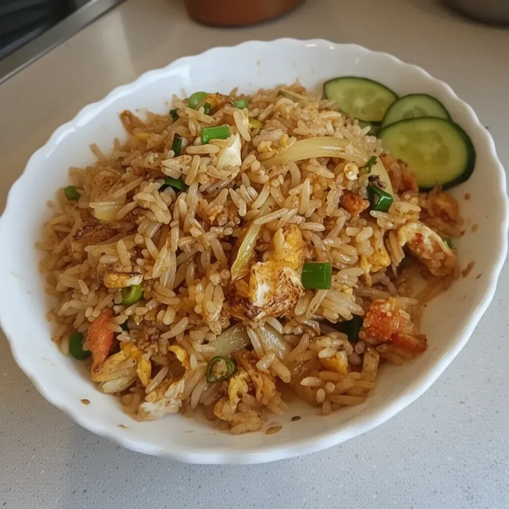 Plat de Riz Frit Thaï avec légumes et crevettes