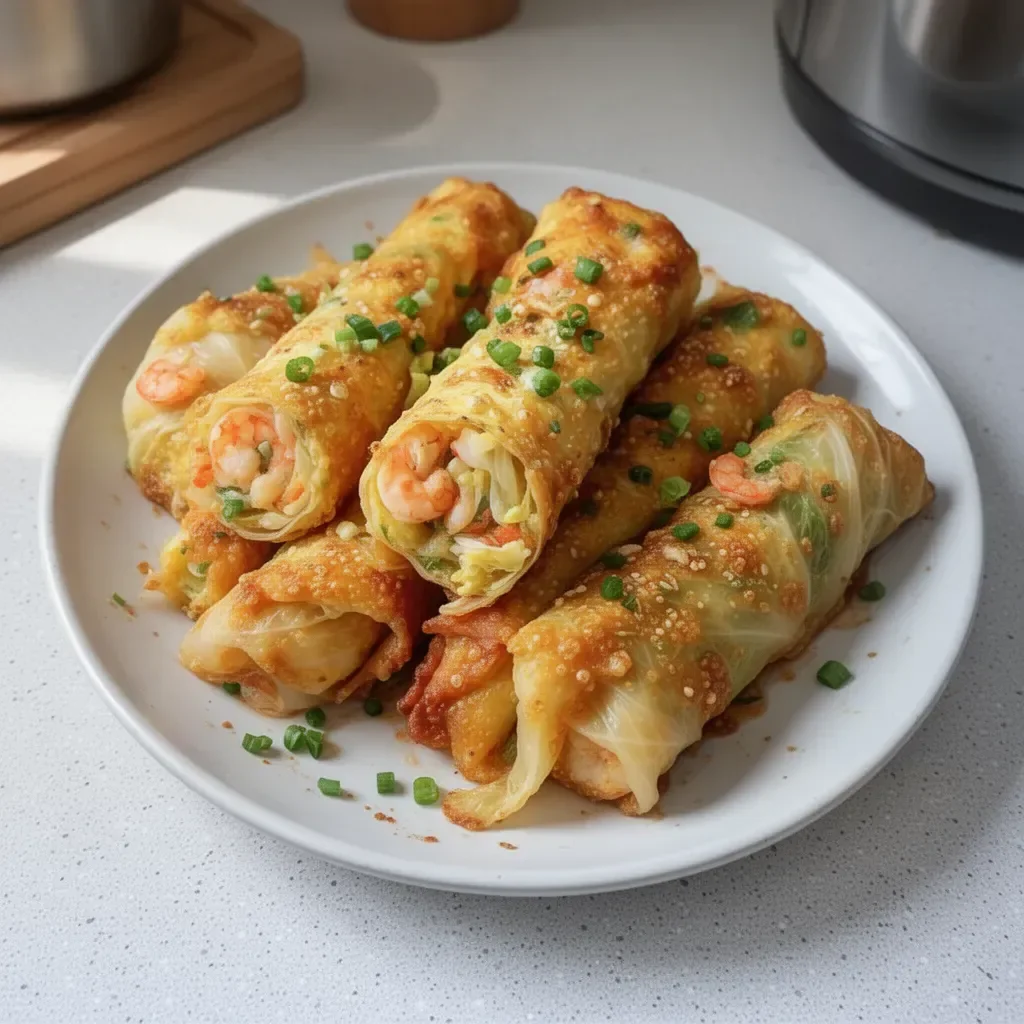 Rouleaux d'œufs aux crevettes et chou, recette asiatique délicieuse