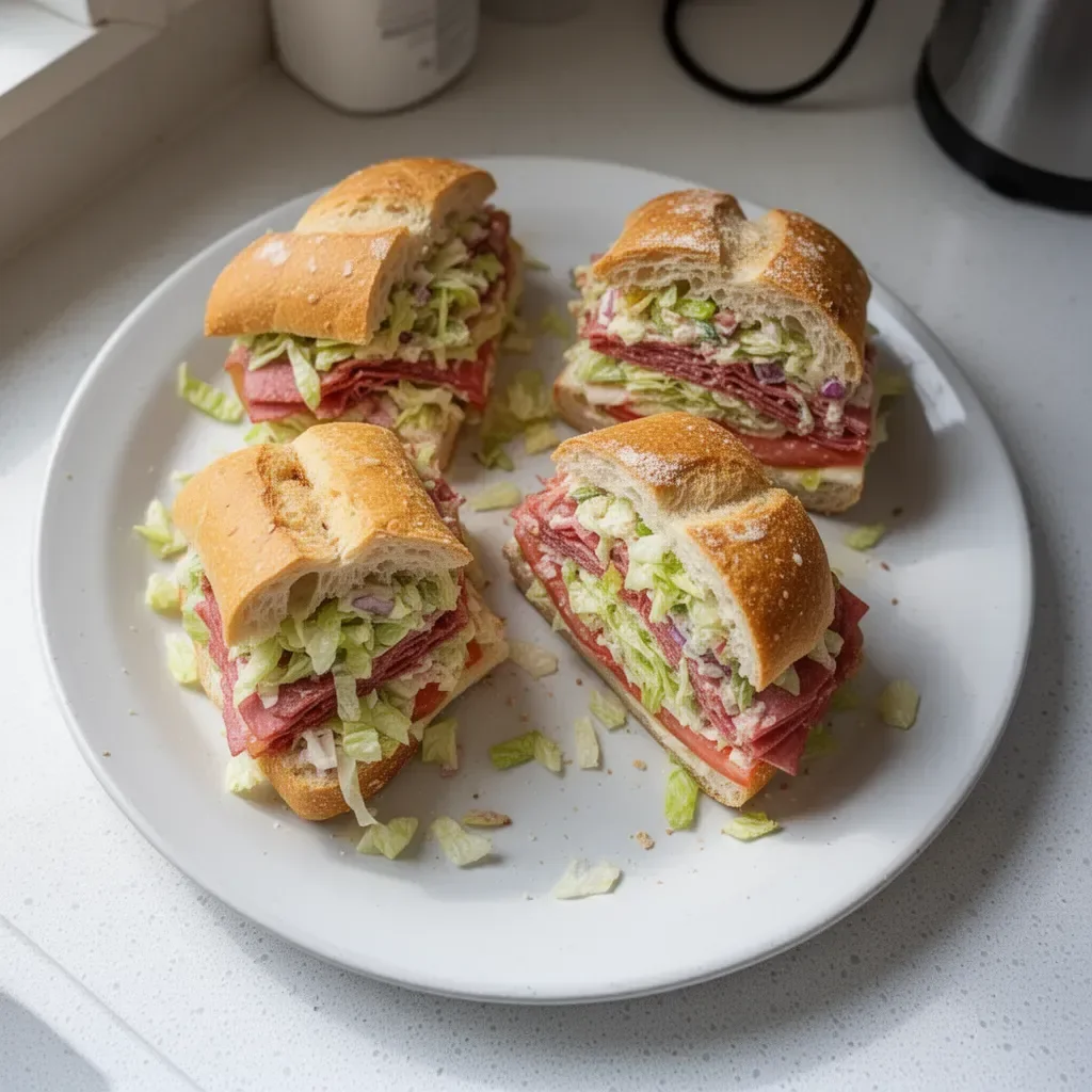 Sandwich savoureux à la salade italienne avec ingrédients frais et colorés