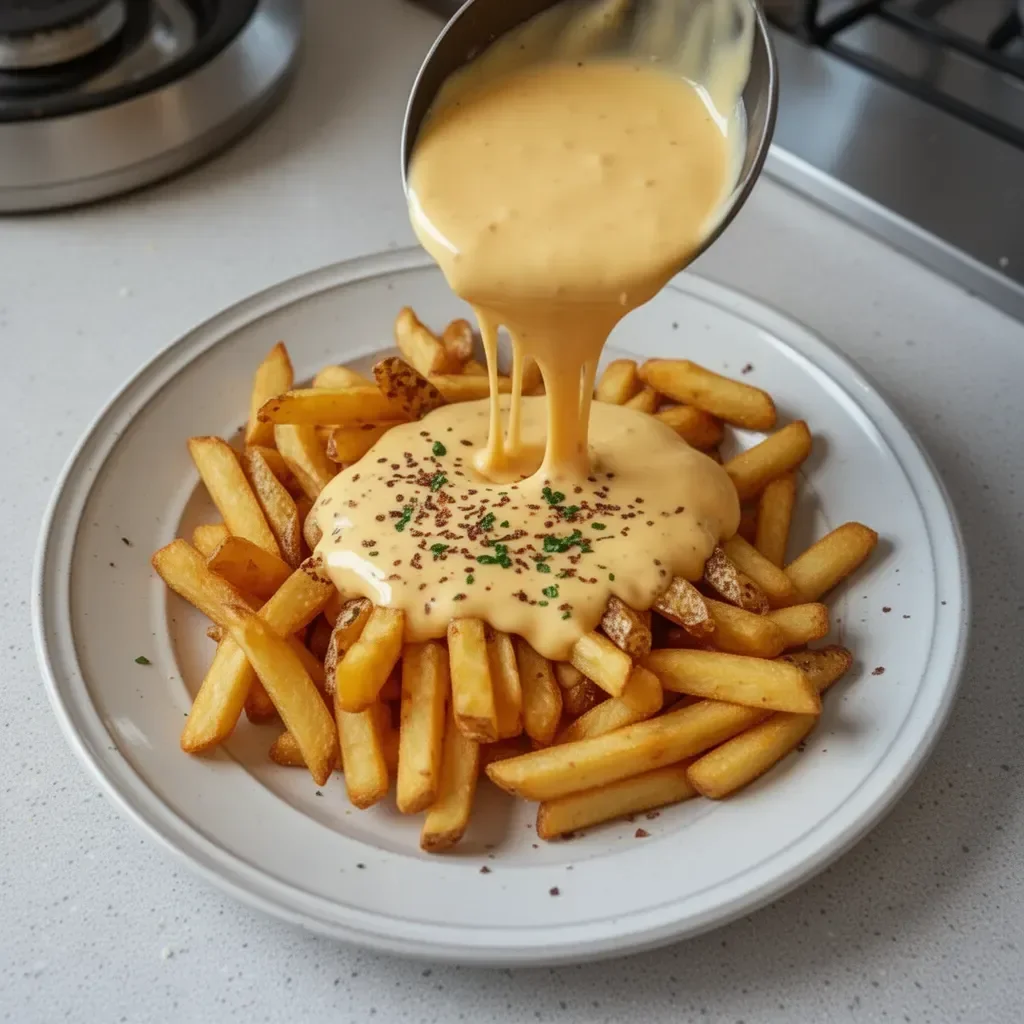 Recette de sauce au cheddar ultra-crémeuse dans un bol.