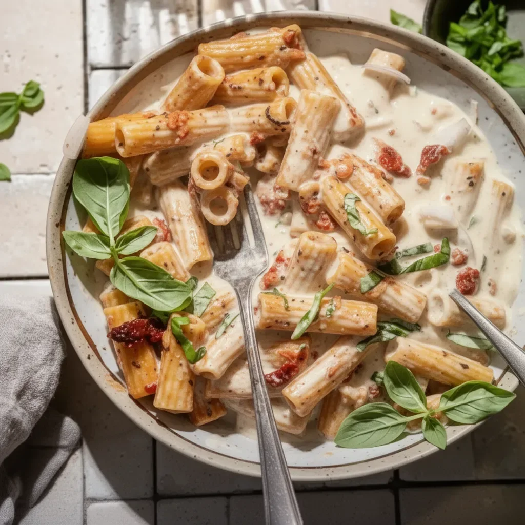 Sauce de pâtes crémeuse au lait de coco servie avec des pâtes fraîches
