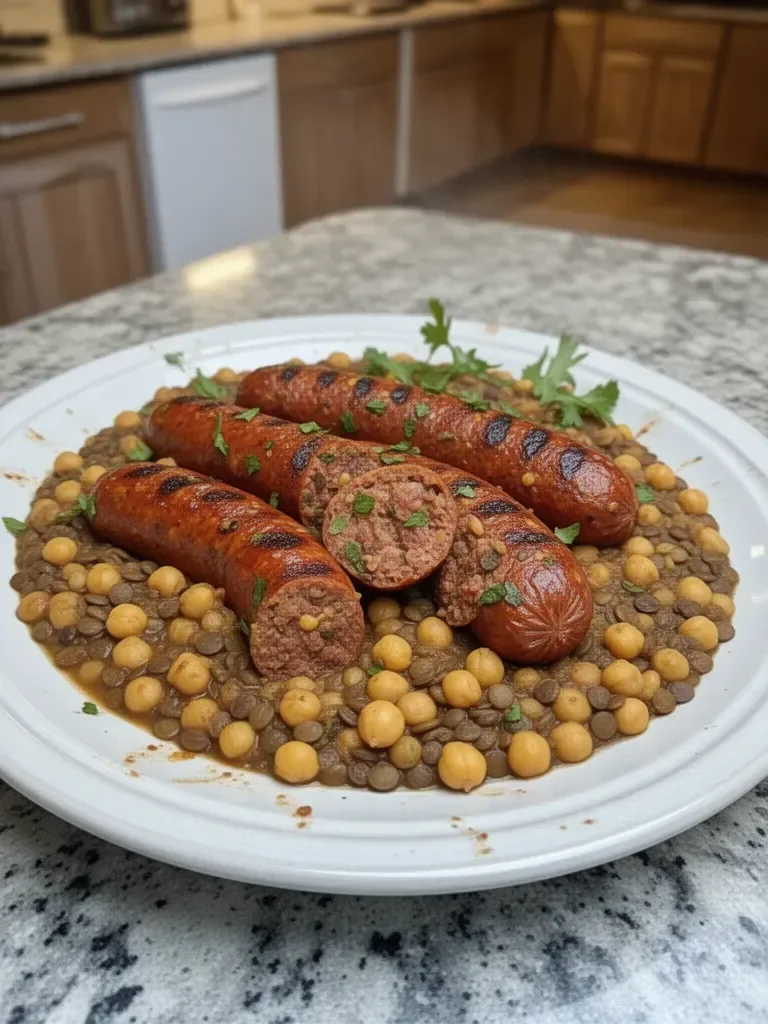 Saucisse maison de pois chiches et de lentilles fumée avec un coup de fouet