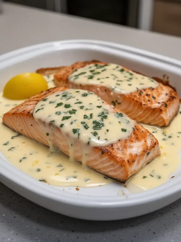 Saumon au four avec sauce crémeuse au beurre et citron