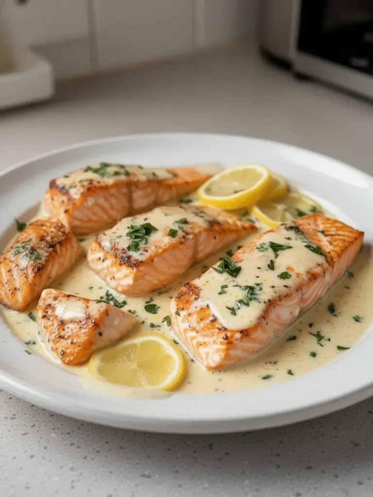 Saumon cuit au four avec sauce crémeuse au beurre et citron