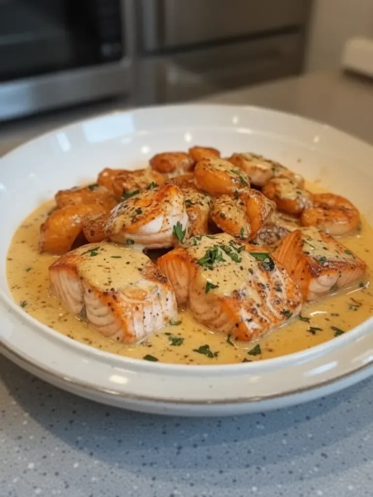 Saumon et Crevettes Cajun à la Crème