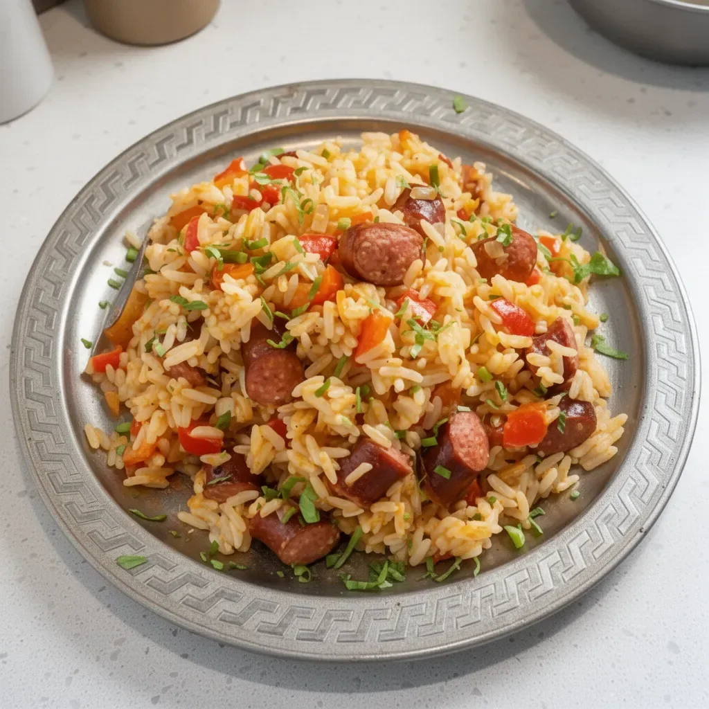 Sauté de chipolatas avec légumes colorés dans une poêle