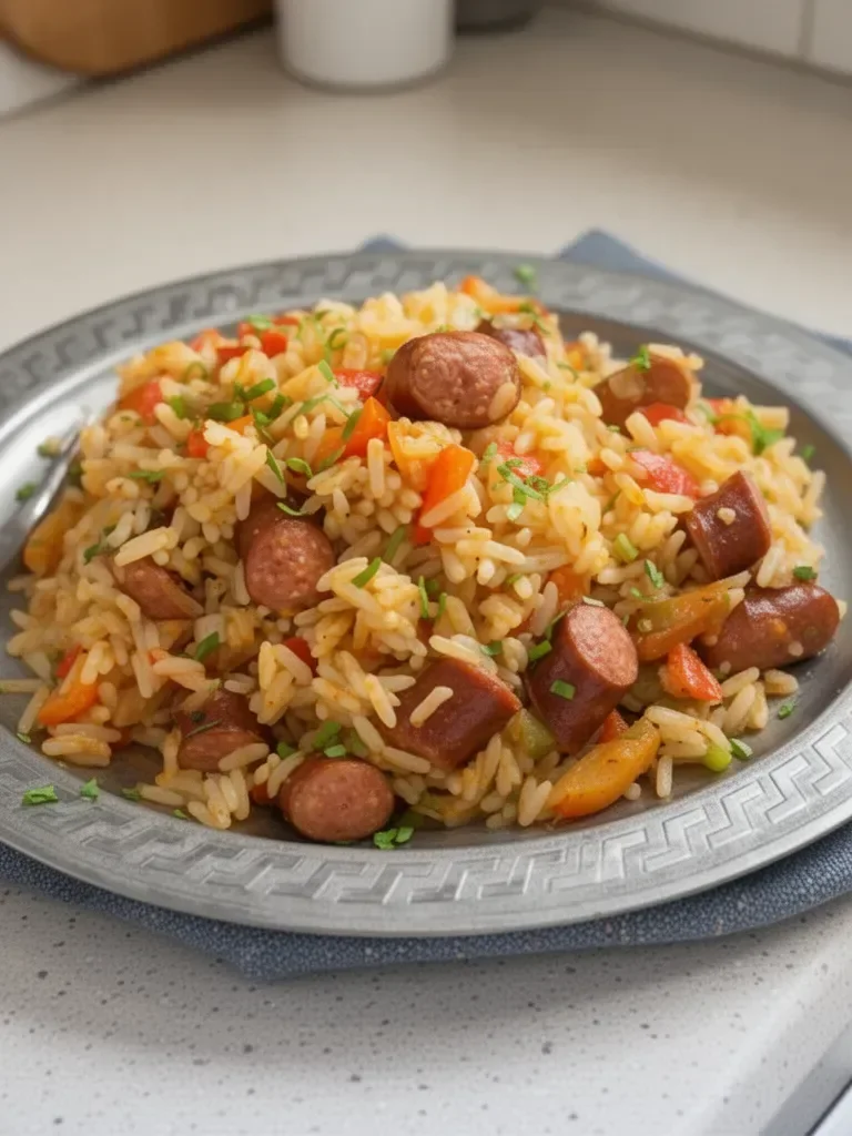 Sauté de rice chipolatas and vegetables