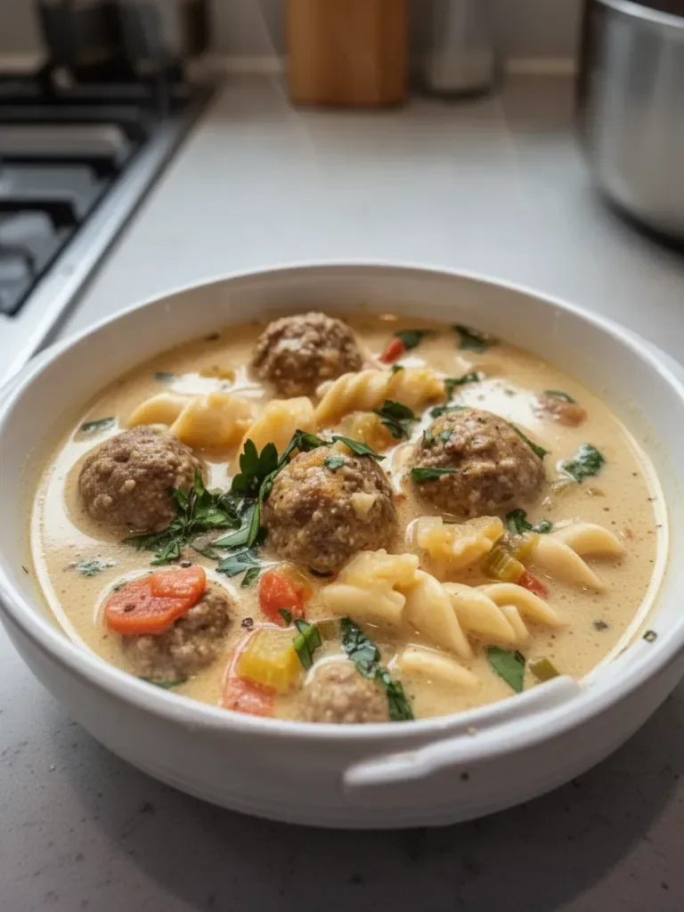 Soupe crémeuse aux boulettes de viande italiennes