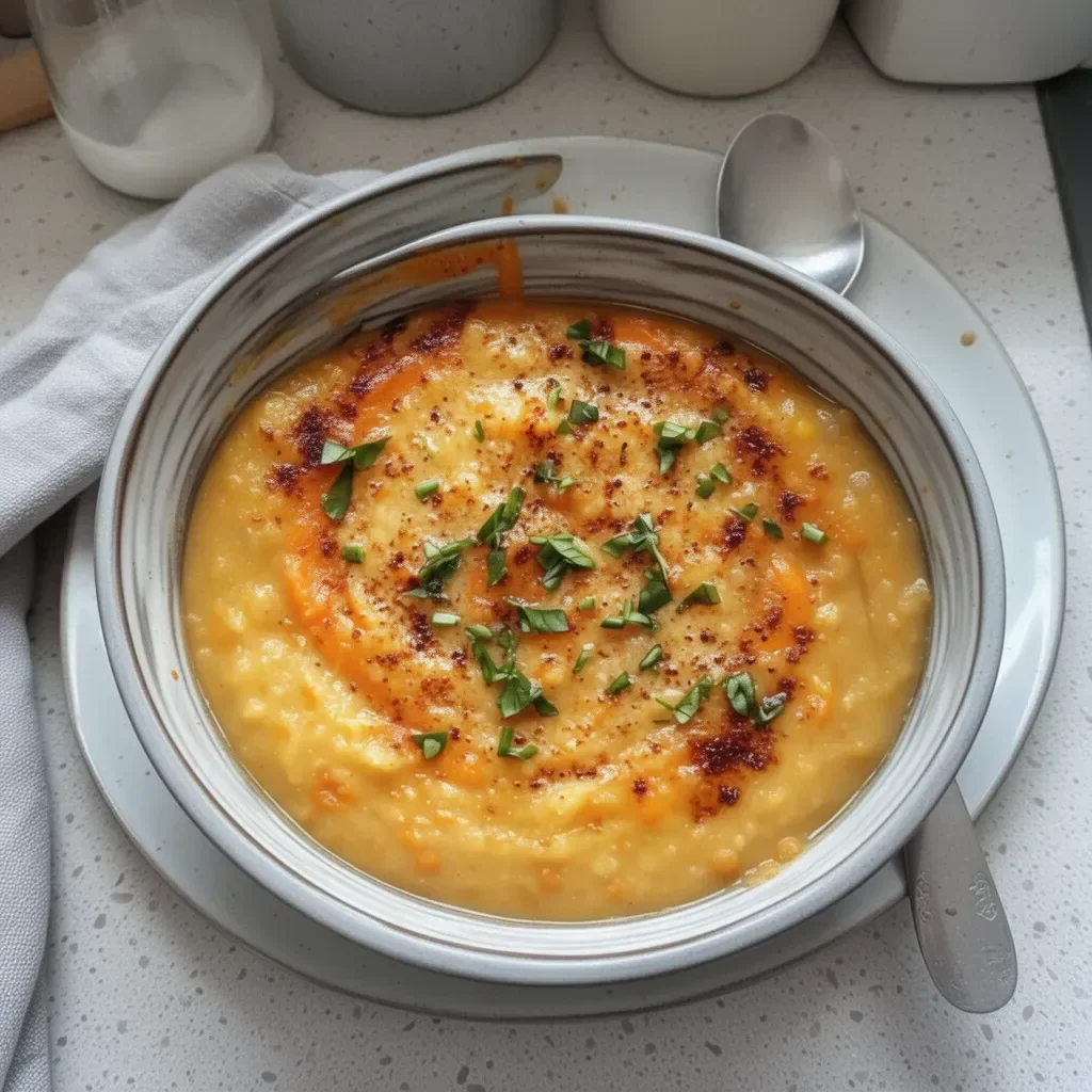 Bol de soupe crémeuse de carottes et lentilles, prête en une seule casserole.