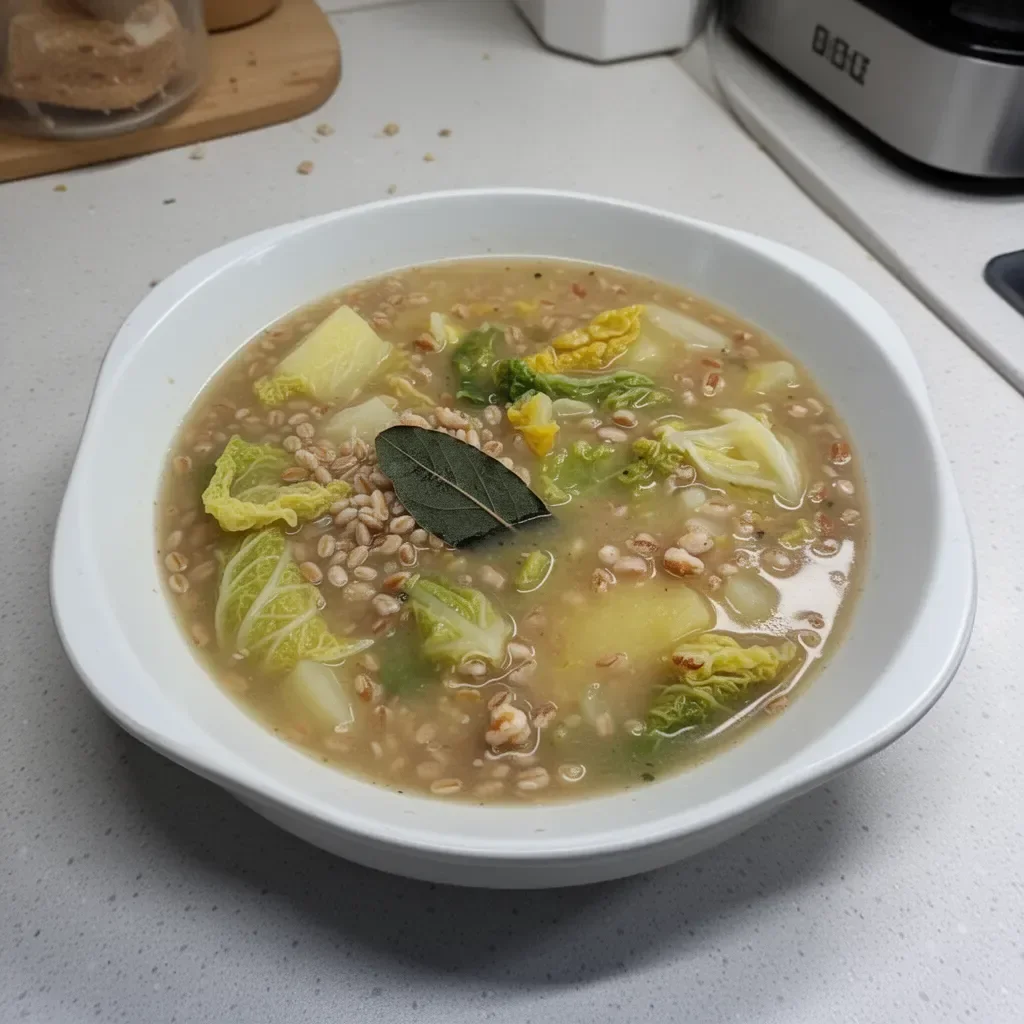 Soupe de Farro avec Chou de Milan et Pommes de Terre dans un bol