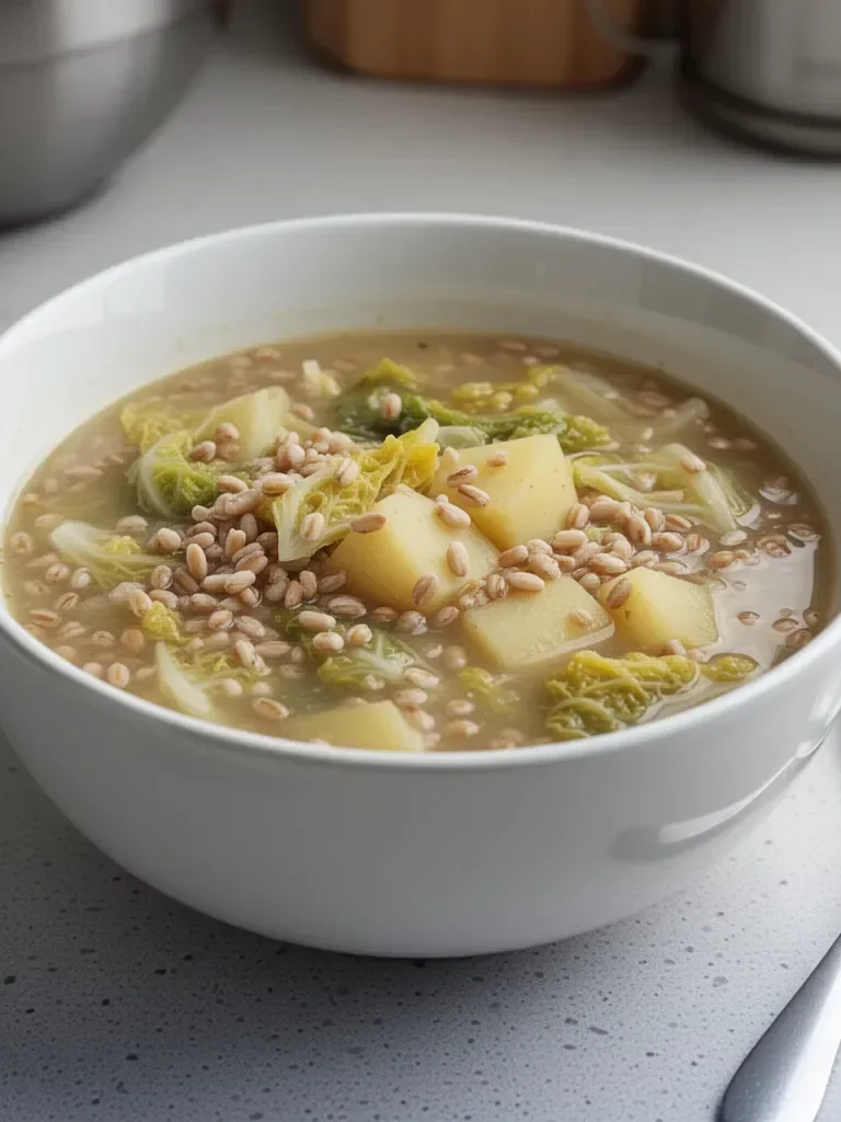 Soupe de Farro, Chou de Milan et Pommes de Terre