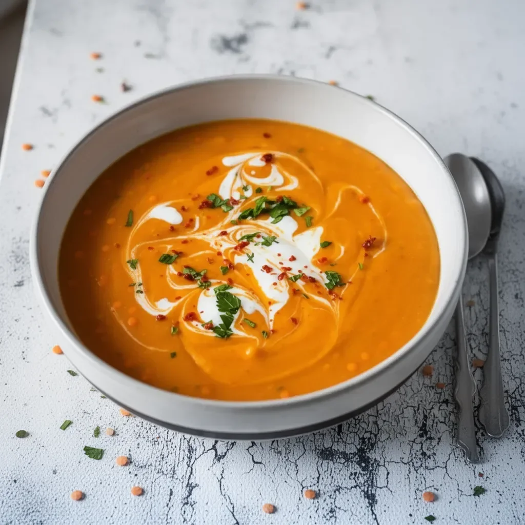 Recette de soupe de lentilles corail préparée au Thermomix