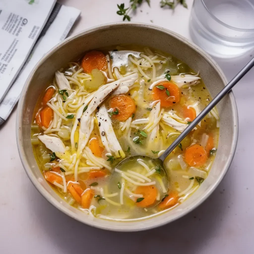 Bol de Soupe de Poulet avec Vermicelles servi chaud