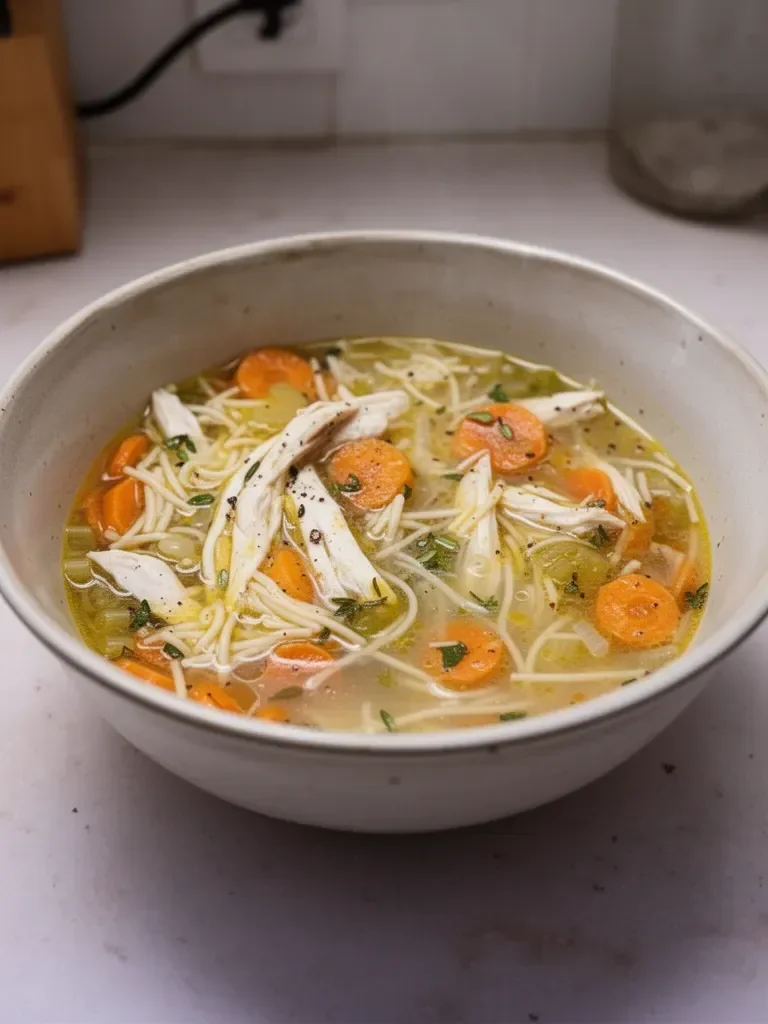 La soupe de poulet et vermicelles