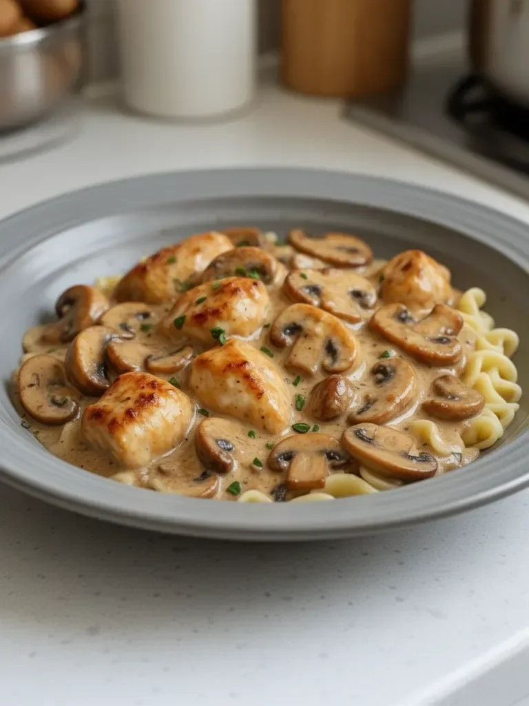 Stroganoff de poulet aux champignons