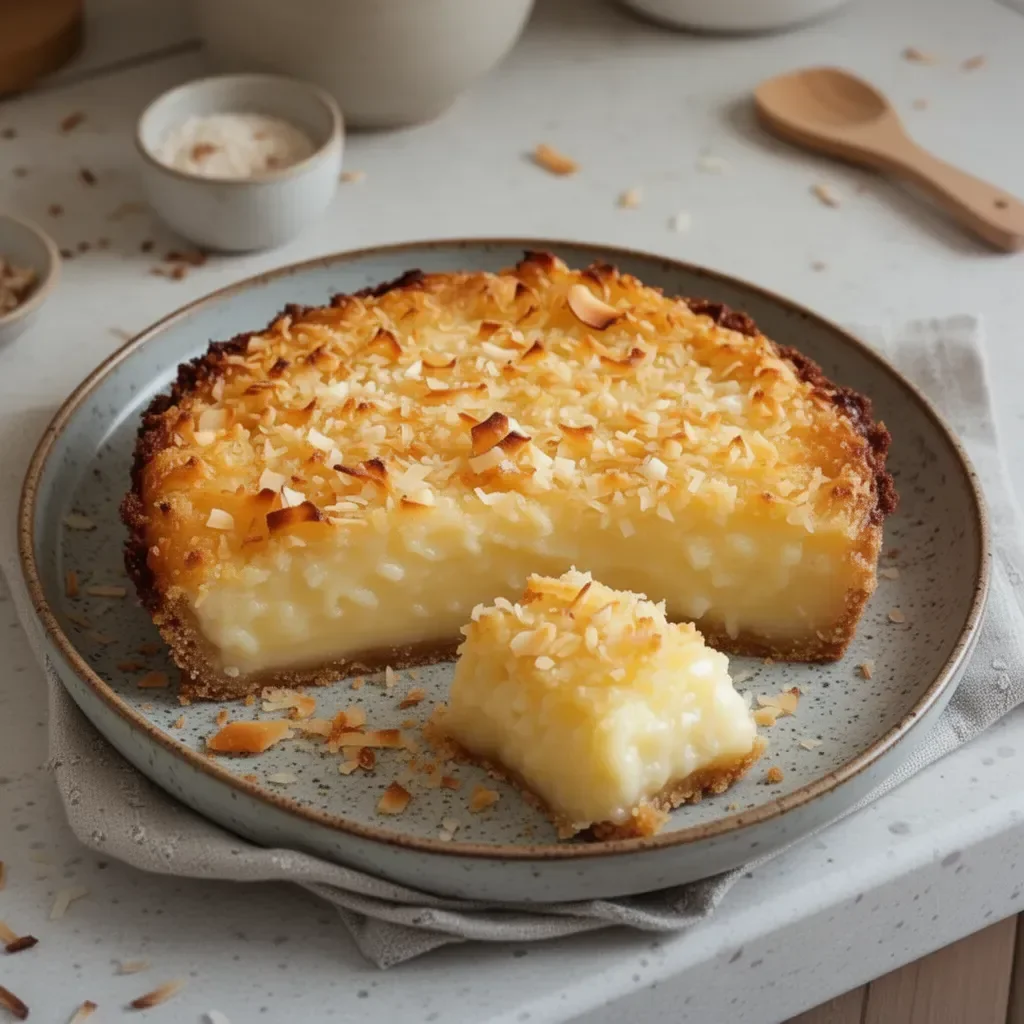 Tarte à la noix de coco sans croûte élégamment présentée sur une table