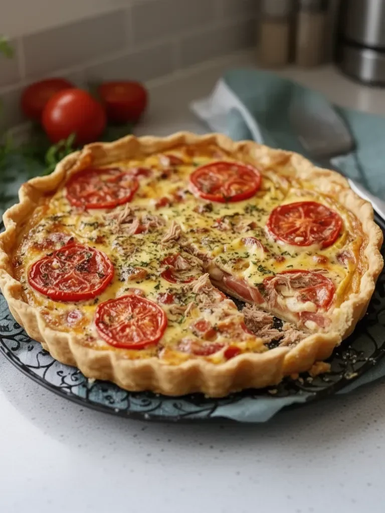 Tarte au thon, tomate et moutarde