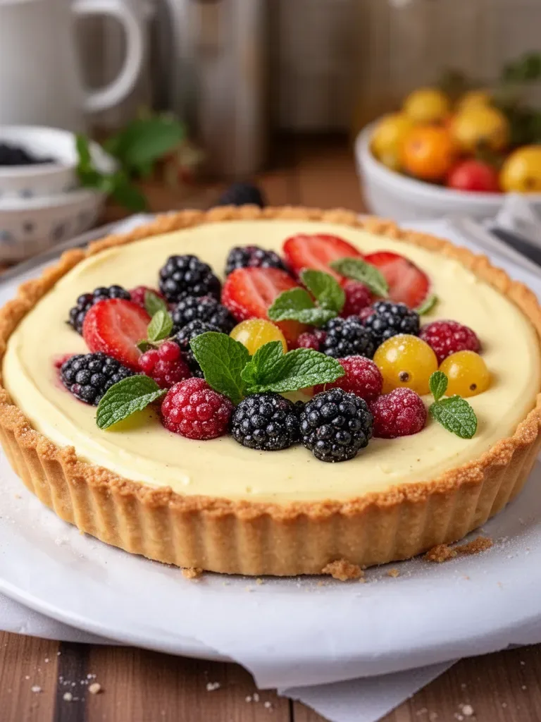 Tarte aux fruits à la crème vanillée beurrée