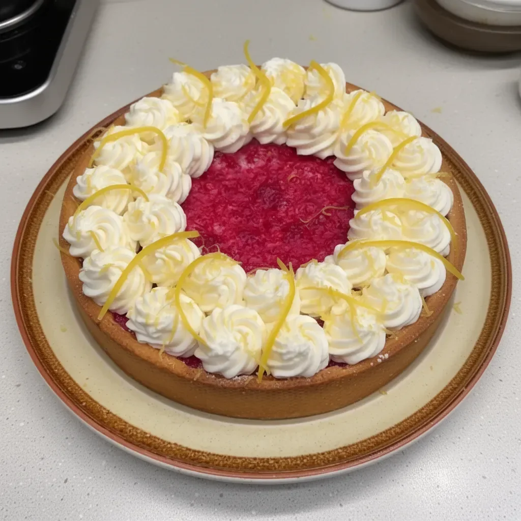 Tarte Citron Framboise garnie de framboises fraîches et crème au citron