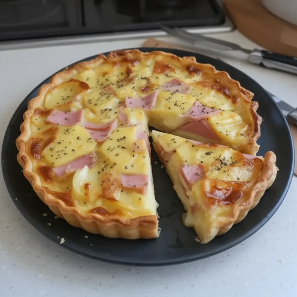 Tarte façon raclette avec fromage fondu et ingrédients savoyards