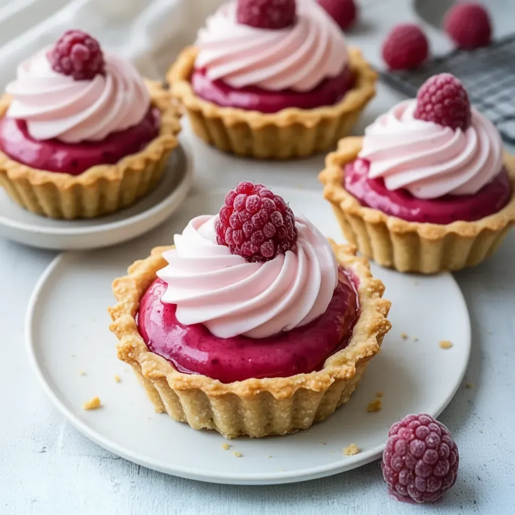 Tartelettes véganes aux framboises fraîches sur une assiette