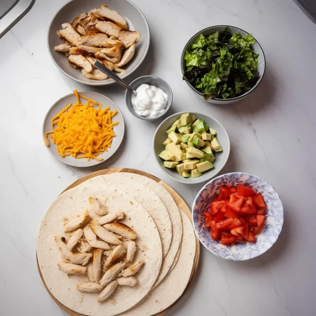 Wrap de poulet sain garniture fraîche et légumes