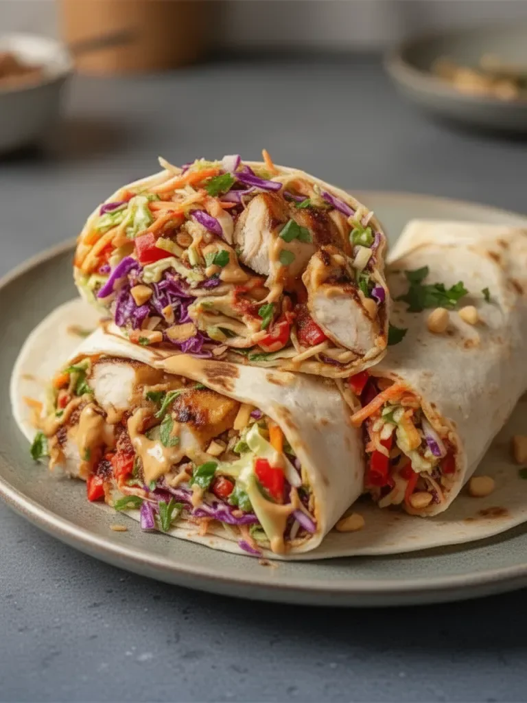 Wrap de poulet thaï avec coleslaw asiatique croquant