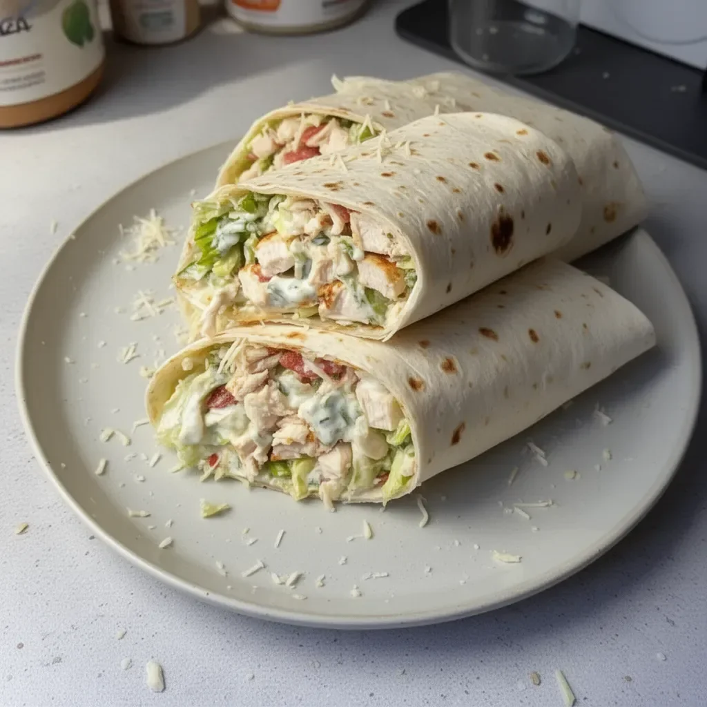 Wrap de salade César au poulet haché, plat savoureux et rapide à préparer