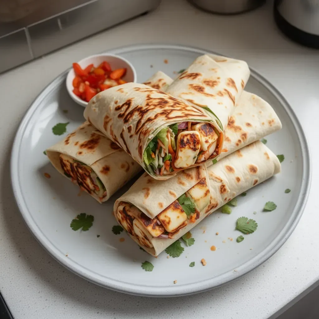 Wraps au halloumi avec chili sucré, un plat savoureux et coloré