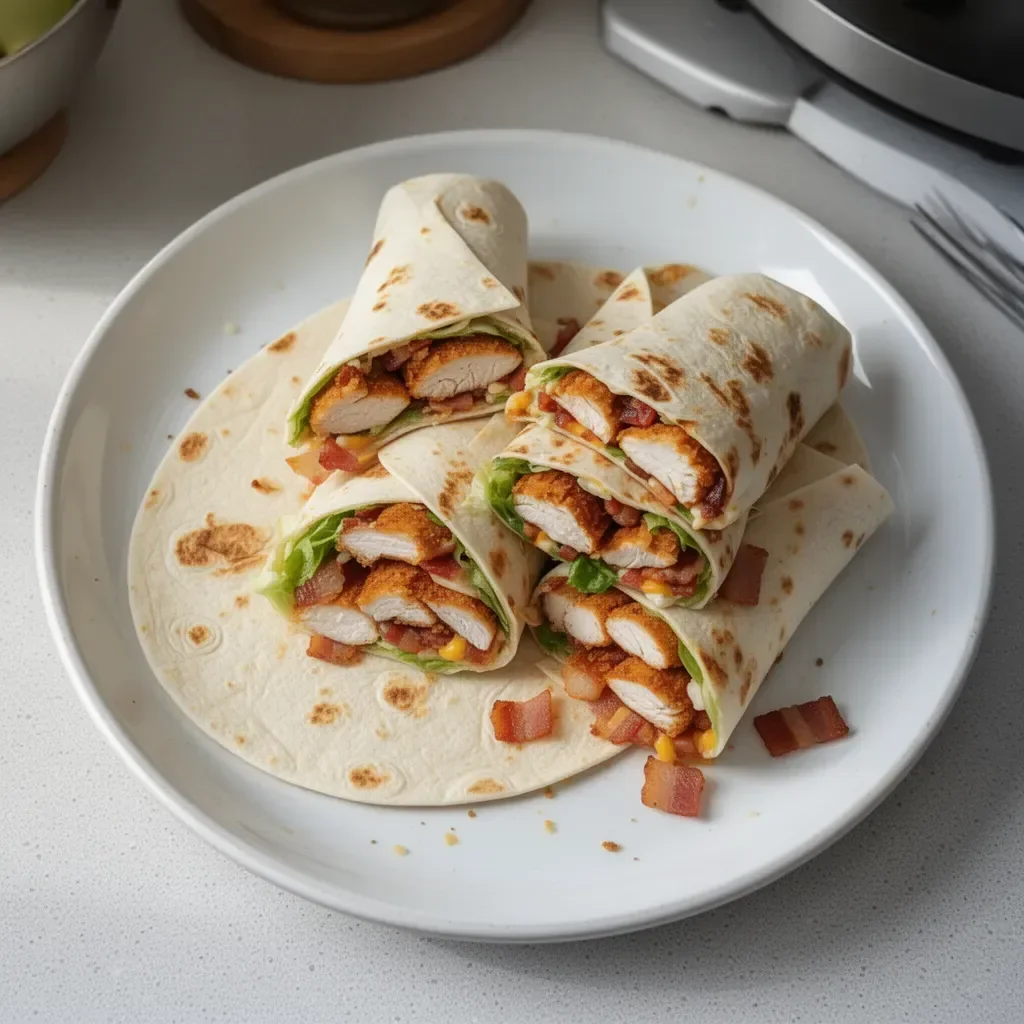 Wraps de poulet bacon croustillants, délicieux et faciles à préparer.