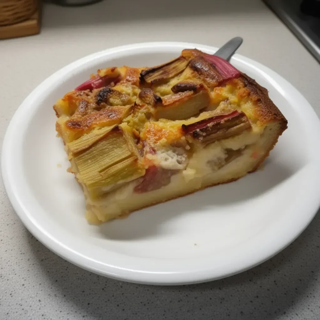 Clafoutis à la rhubarbe frais et appétissant, dessert traditionnel français.