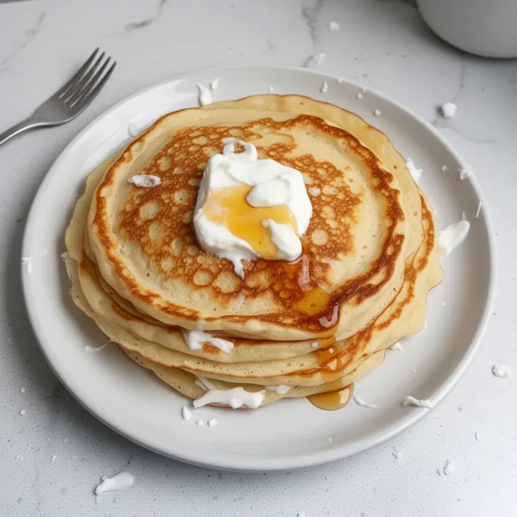 Crêpes au yaourt grec servies avec des fruits frais et une sauce au miel