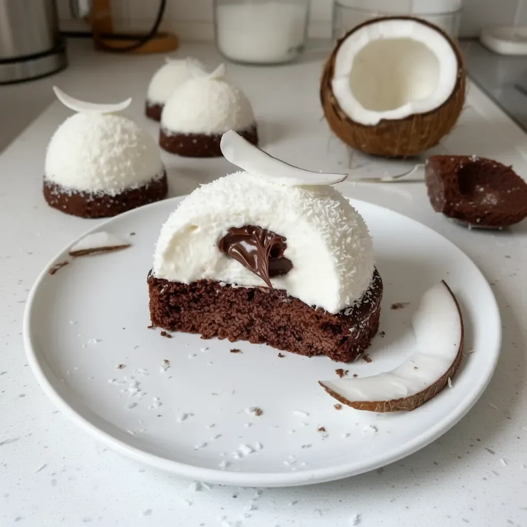 Dôme de noix de coco avec une délicieuse pâte à tartiner au chocolat