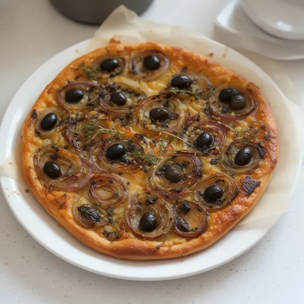 Pissaladière Niçoise, tarte aux oignons, anchois et olives, spécialité de Nice