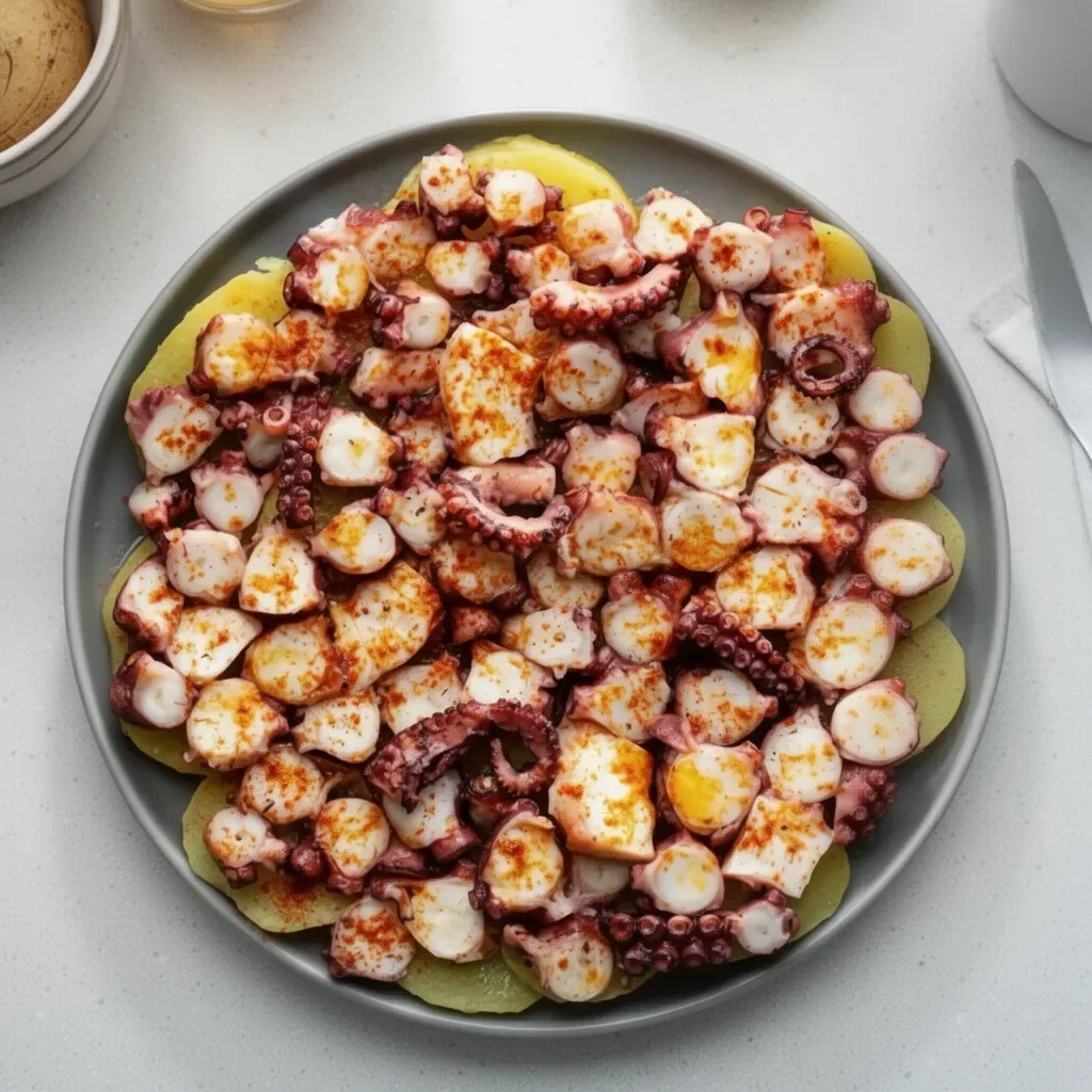 Bol de Pulpe Galicienne prête à être dégustée, mettant en avant sa texture et ses saveurs.