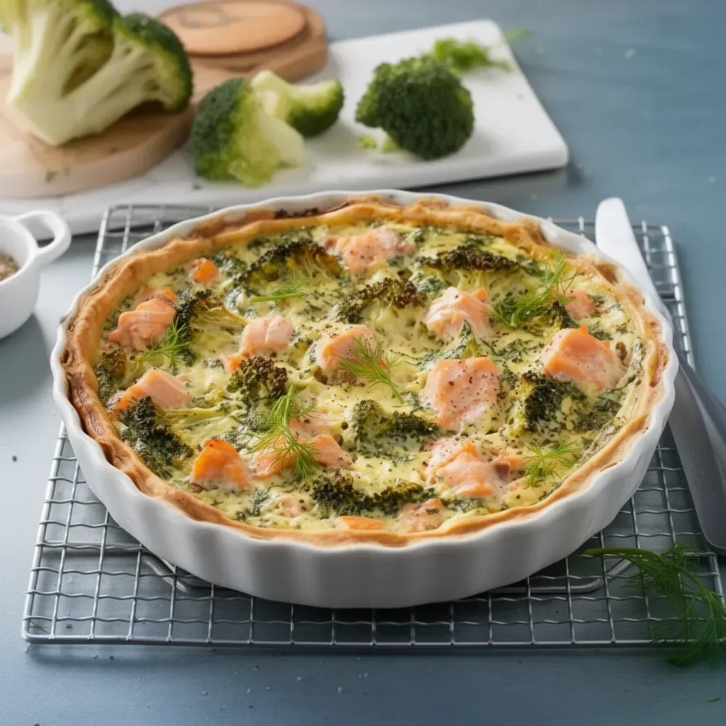 Quiche de saumon aux brocolis, plat savoureux et facile à préparer