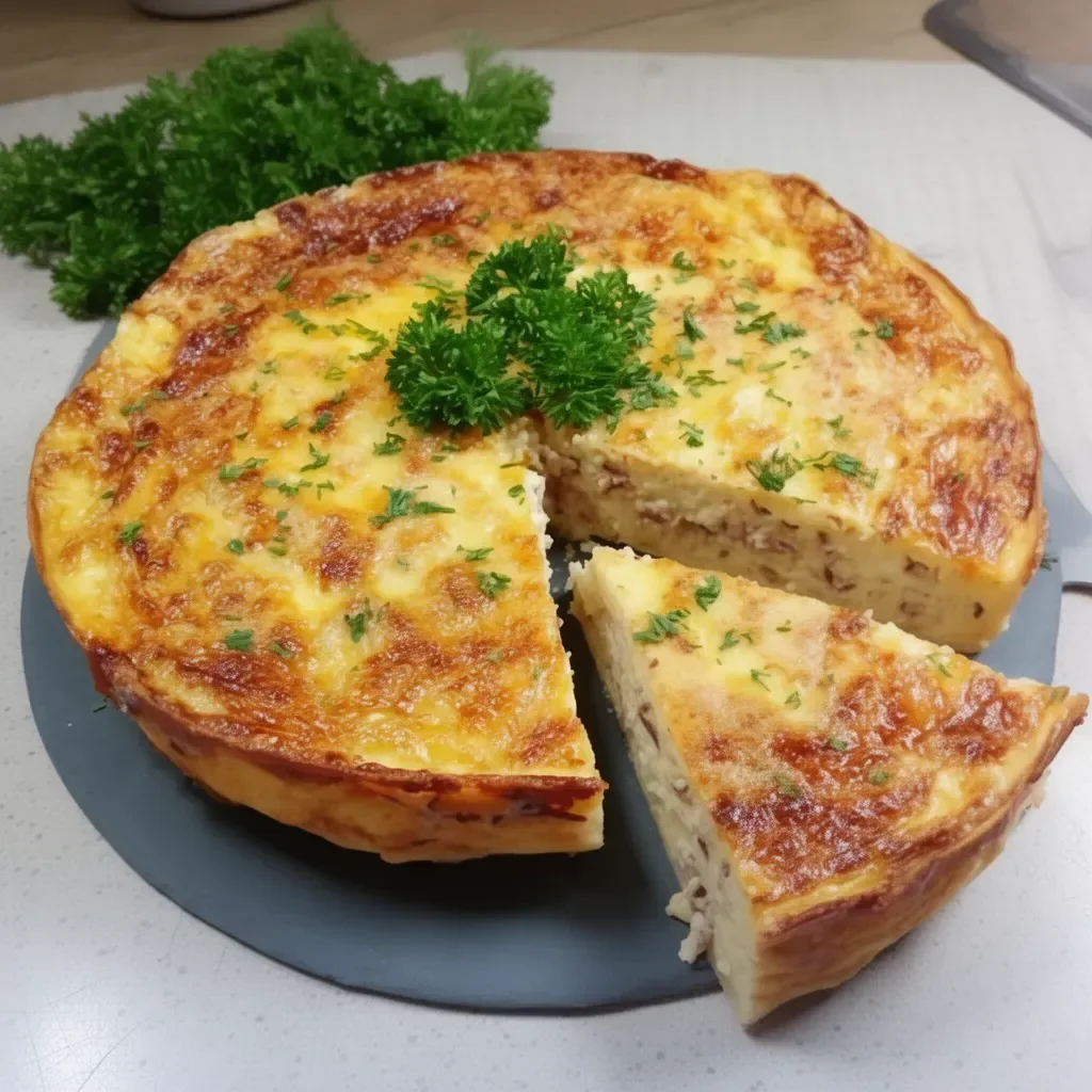 Une délicieuse quiche sans pâte à l'ancienne, présentée en portions.