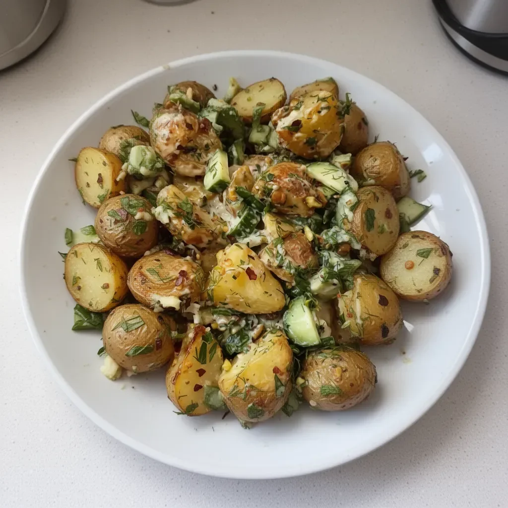 Recette de salade de pommes de terre rôties délicieuse et simple à réaliser.