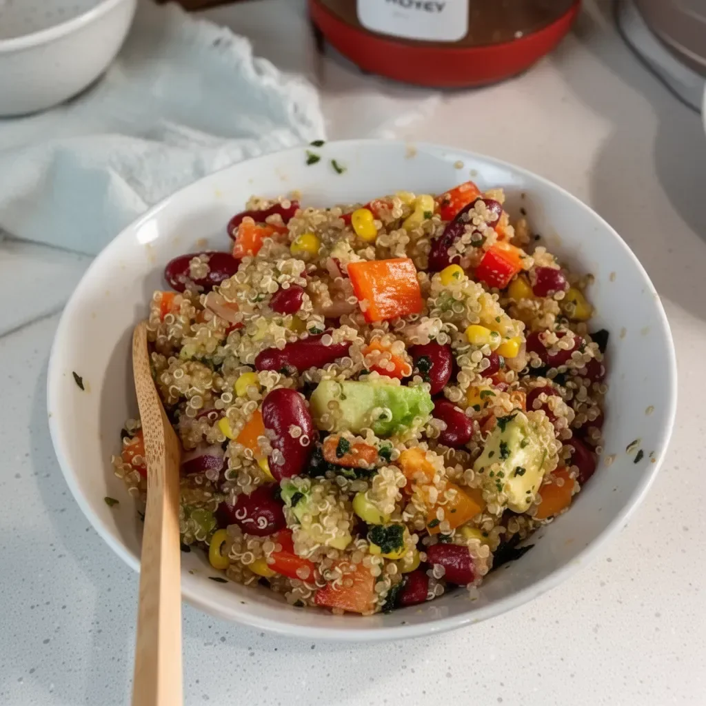 Salade de quinoa à la mexicaine avec légumes frais et assaisonnement