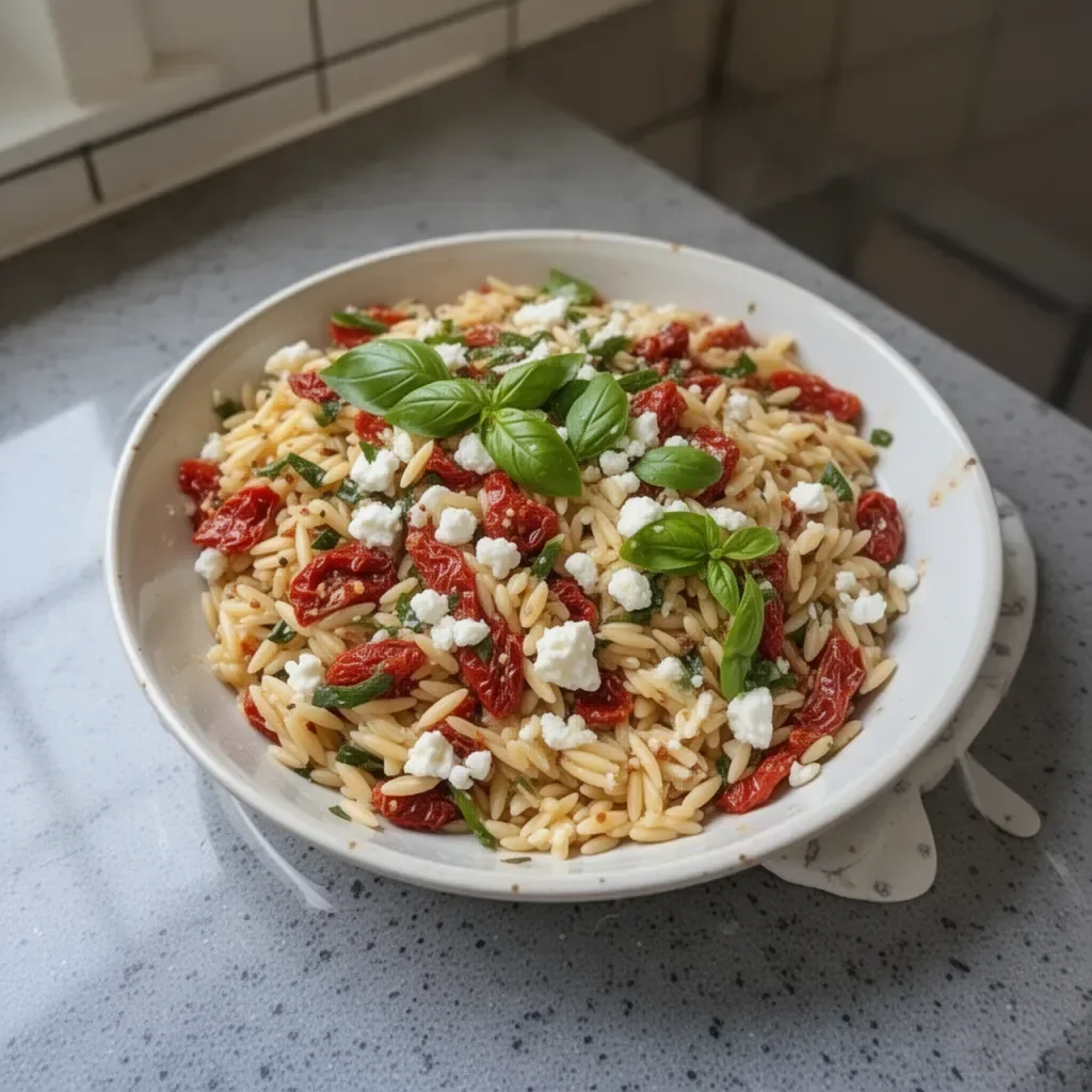Salade d'orzo méditerranéenne avec légumes frais et herbes