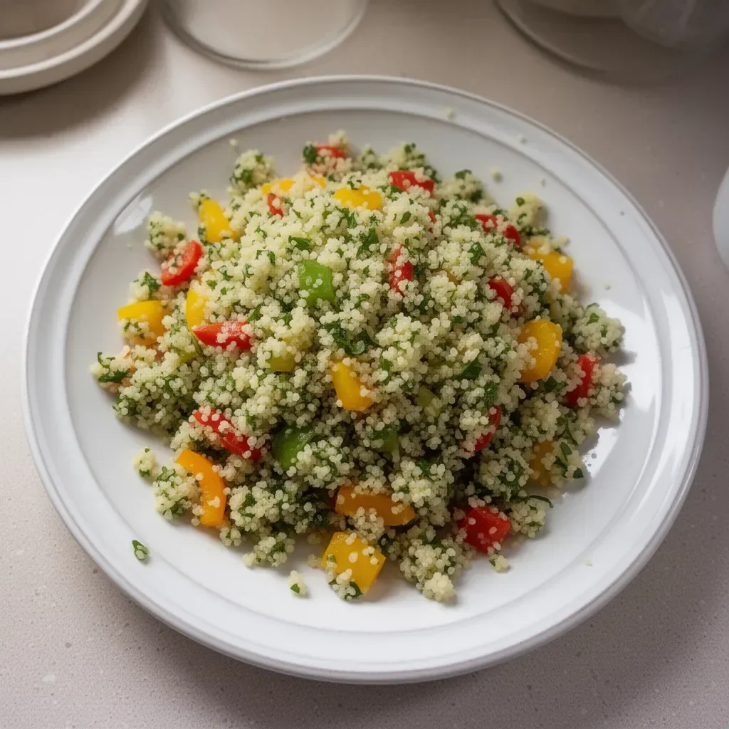 Salade de taboulé au citron et poivrons colorés, un plat frais et savoureux.